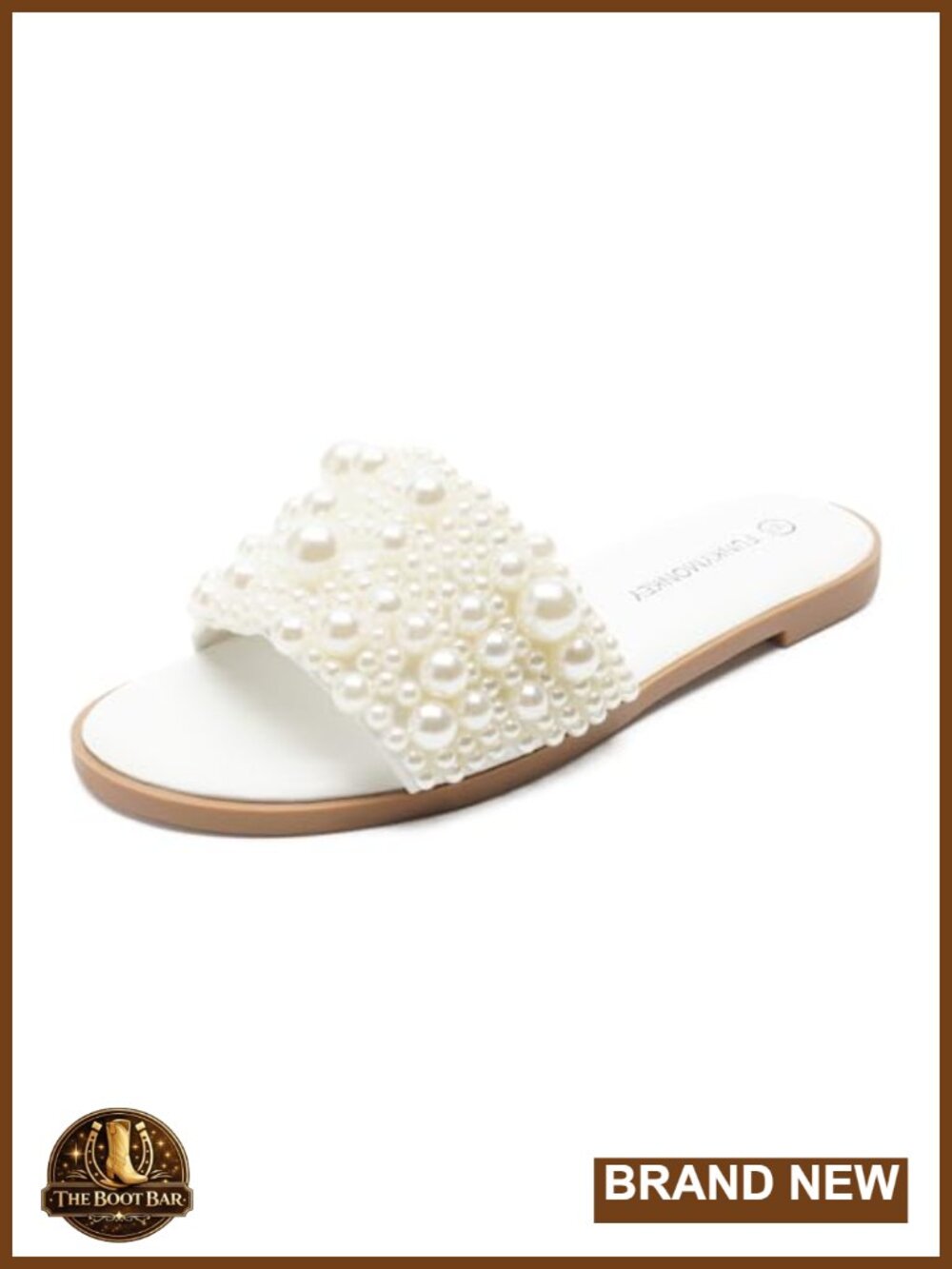Pearl Beaded Slide Sandals Flat Wedding Beach Comfort Slip-On TPR Sole